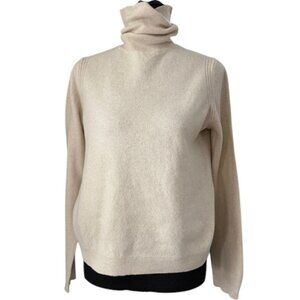 MNG Basics Ivory Cream 100% Cashmere Turtleneck Sweater Medium